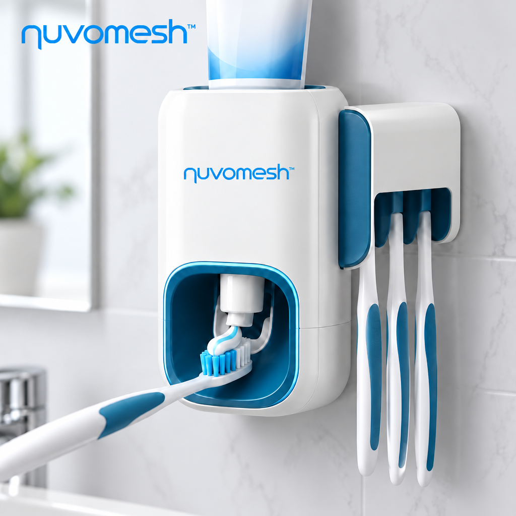 nuvomesh™ Automatic Toothpaste Dispenser with Wall-Mounted Storage Design
