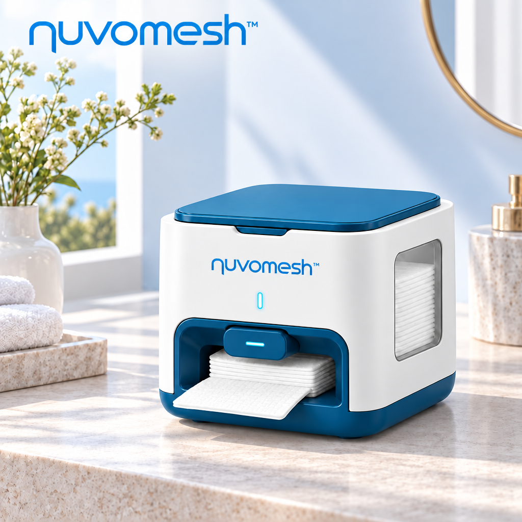 nuvomesh™ Automatic Cotton Pad Dispenser with One-Touch Release and Refillable Storage Compartment