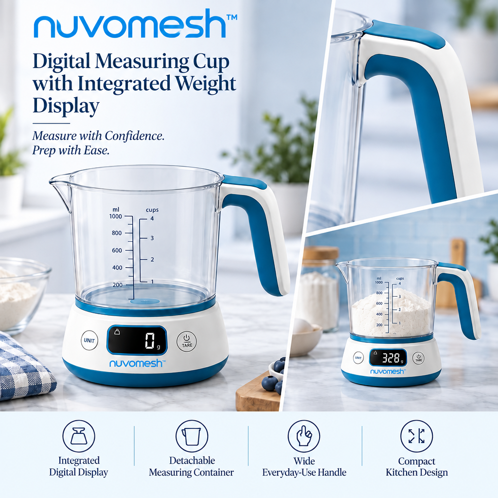 nuvomesh™ Digital Measuring Cup with Integrated Weight Display and Detachable Container