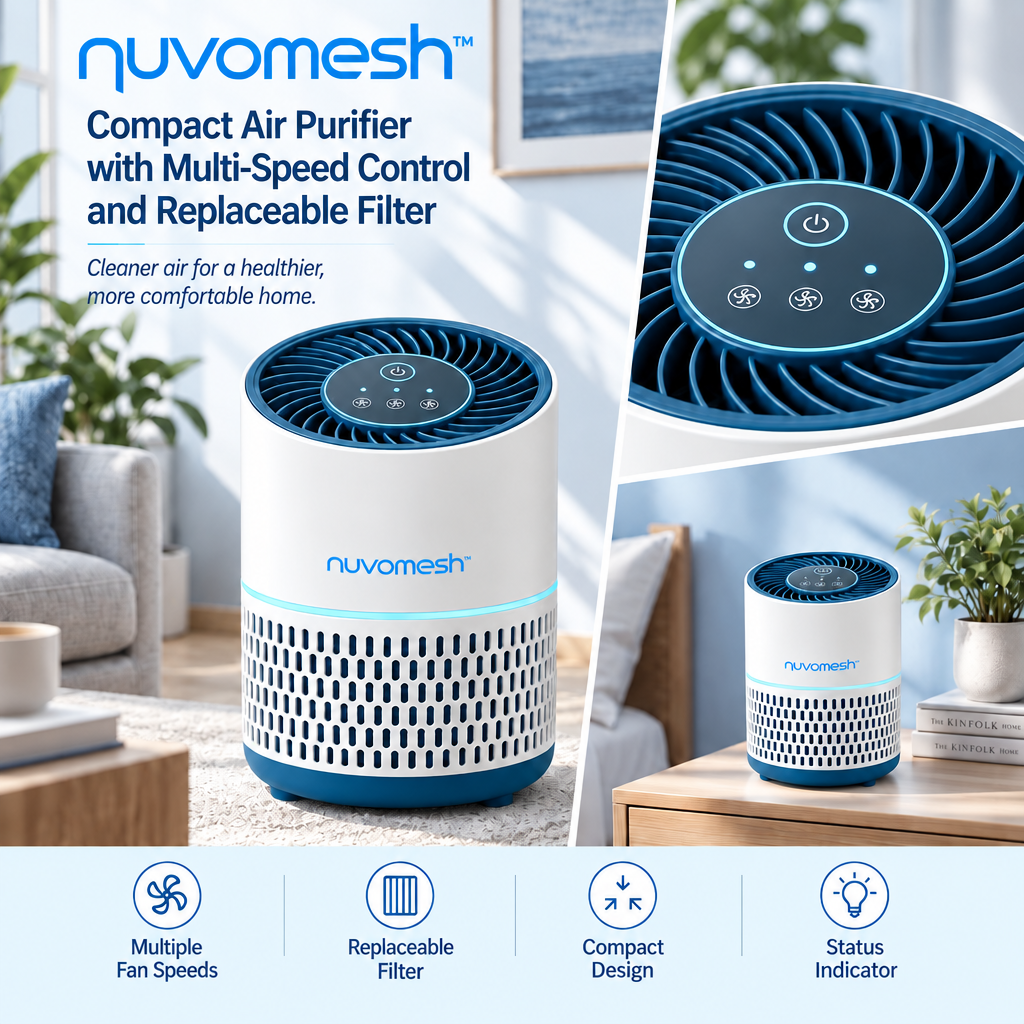 nuvomesh™ Compact Air Purifier with Multi-Speed Control and Replaceable Filter