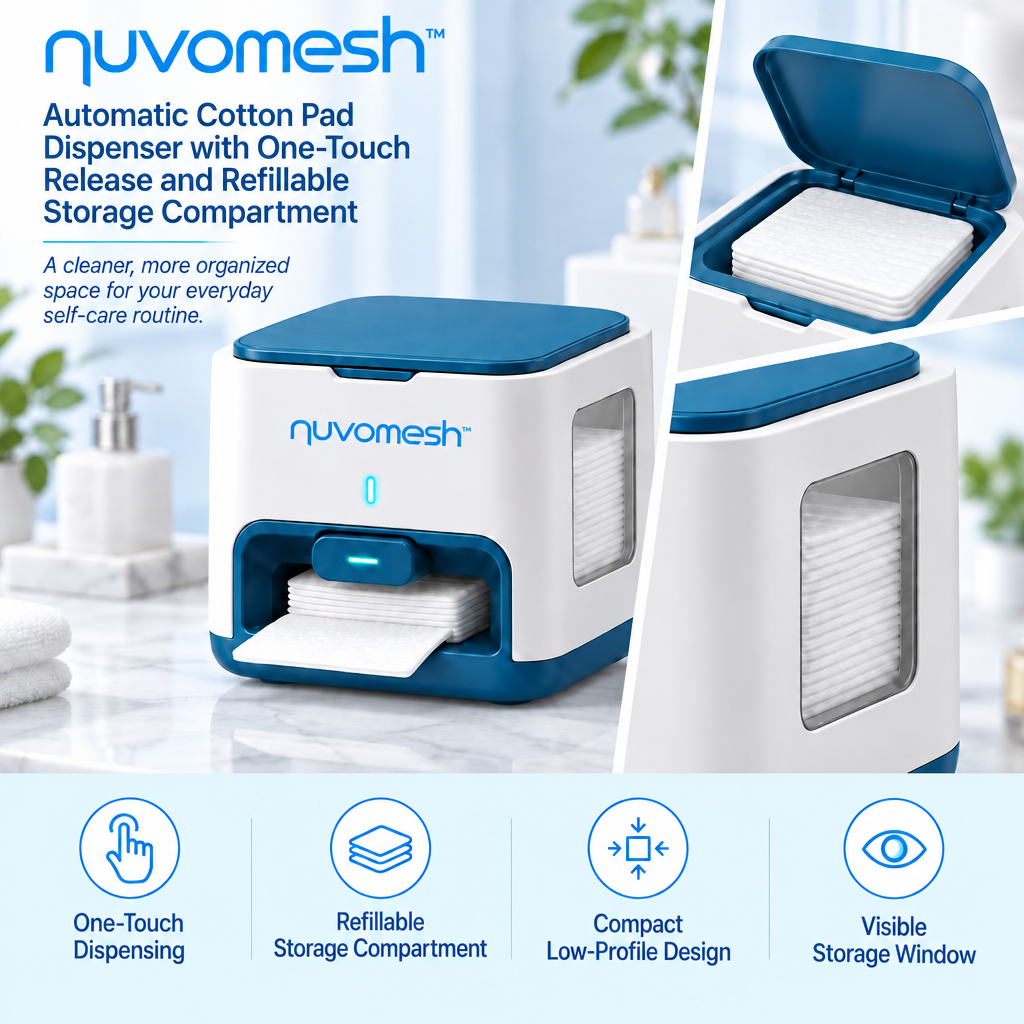 nuvomesh™ Automatic Cotton Pad Dispenser with One-Touch Release and Refillable Storage Compartment