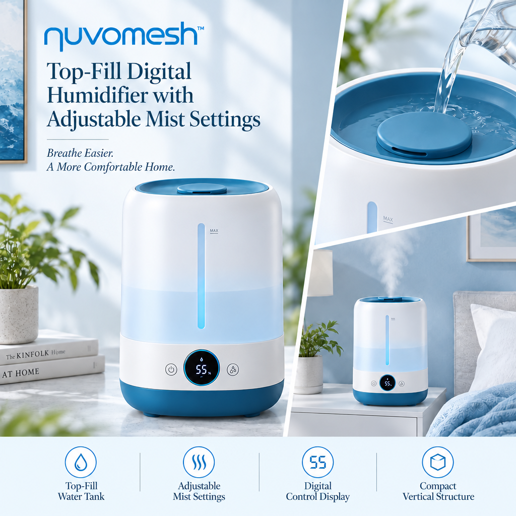 nuvomesh™ Top-Fill Digital Humidifier with Adjustable Mist Settings