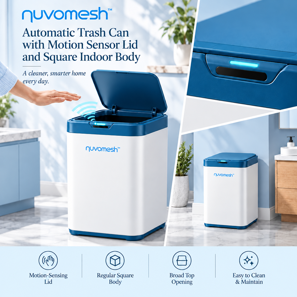 nuvomesh™ Automatic Trash Can with Motion Sensor Lid and Square Indoor Body