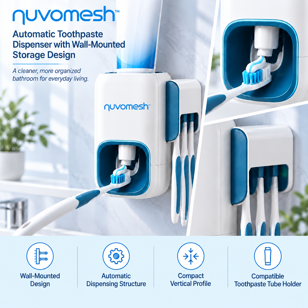 nuvomesh™ Automatic Toothpaste Dispenser with Wall-Mounted Storage Design