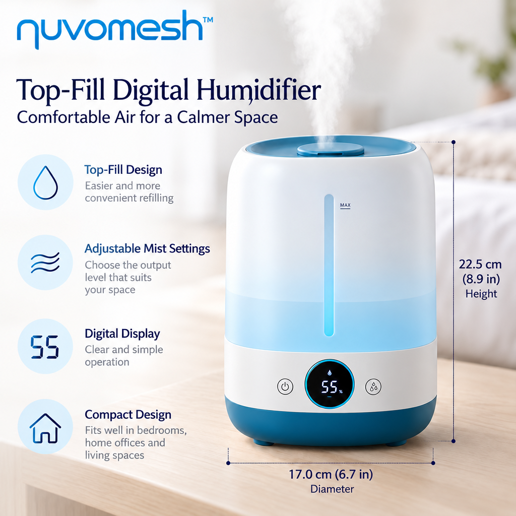 nuvomesh™ Top-Fill Digital Humidifier with Adjustable Mist Settings