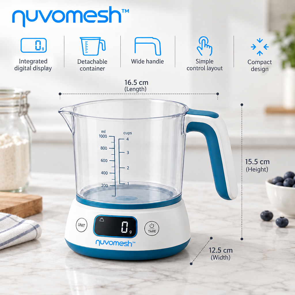 nuvomesh™ Digital Measuring Cup with Integrated Weight Display and Detachable Container