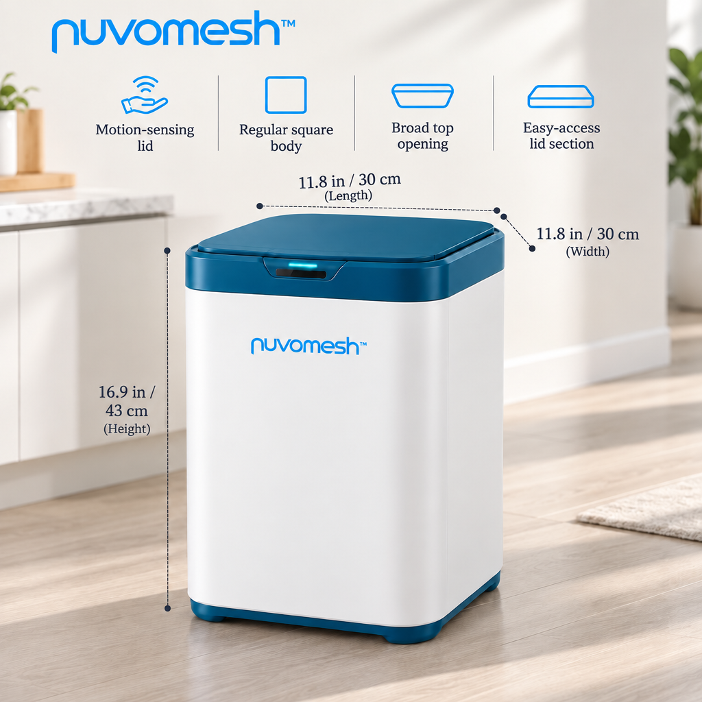 nuvomesh™ Automatic Trash Can with Motion Sensor Lid and Square Indoor Body