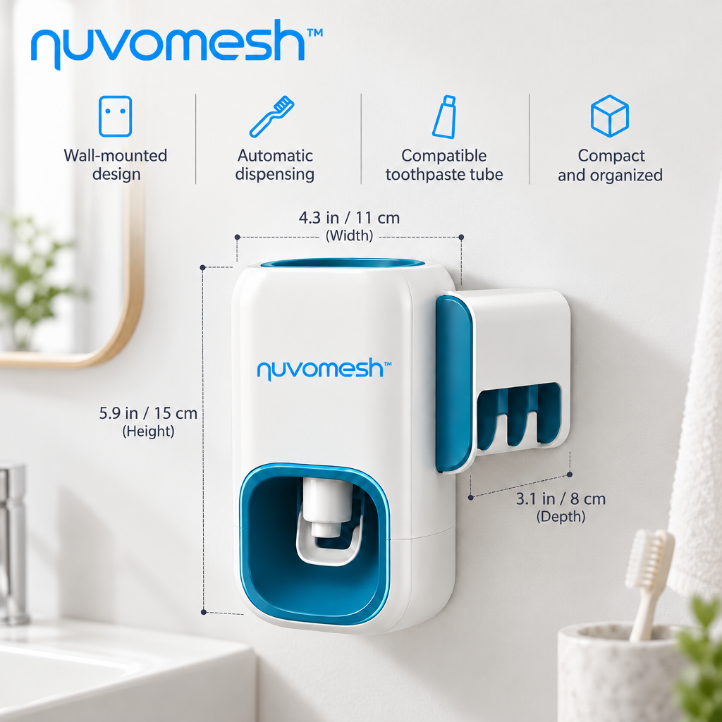 nuvomesh™ Automatic Toothpaste Dispenser with Wall-Mounted Storage Design