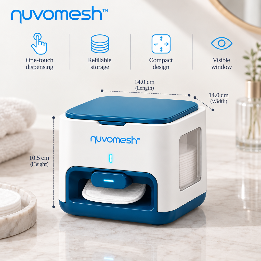 nuvomesh™ Automatic Cotton Pad Dispenser with One-Touch Release and Refillable Storage Compartment