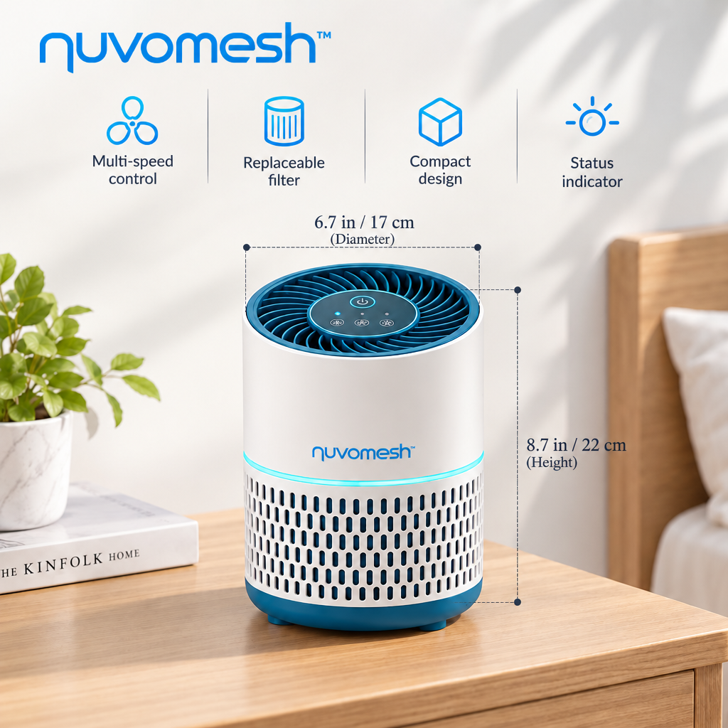 nuvomesh™ Compact Air Purifier with Multi-Speed Control and Replaceable Filter