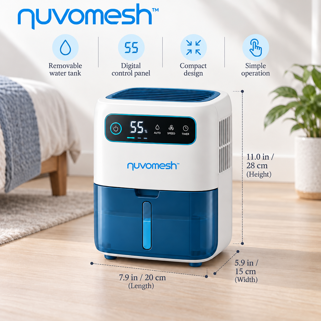 nuvomesh™ Compact Dehumidifier with Removable Water Tank and Digital Control Panel