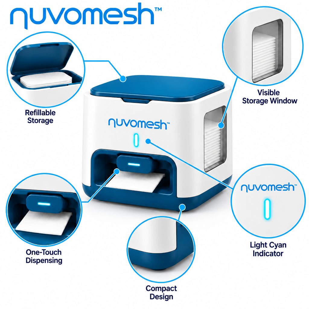 nuvomesh™ Automatic Cotton Pad Dispenser with One-Touch Release and Refillable Storage Compartment