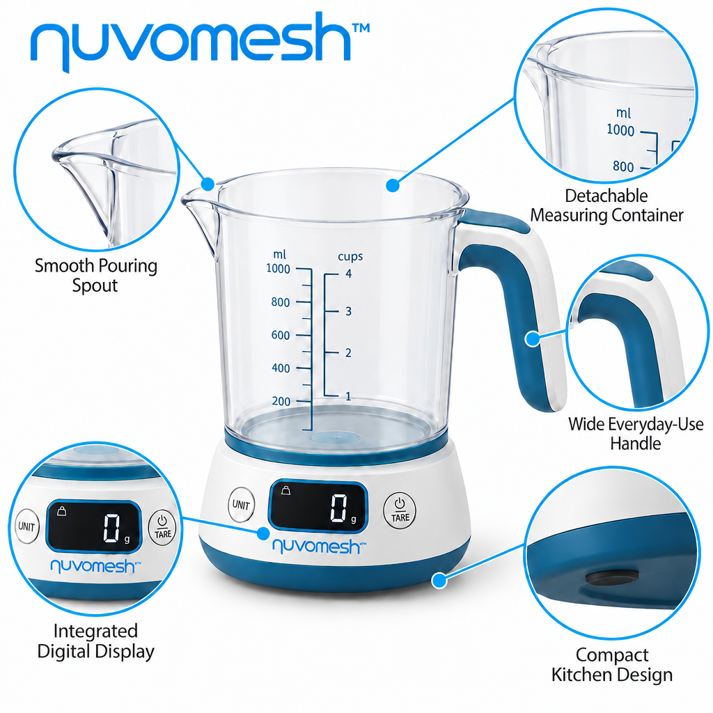 nuvomesh™ Digital Measuring Cup with Integrated Weight Display and Detachable Container