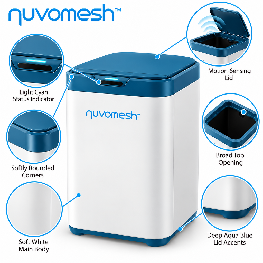 nuvomesh™ Automatic Trash Can with Motion Sensor Lid and Square Indoor Body