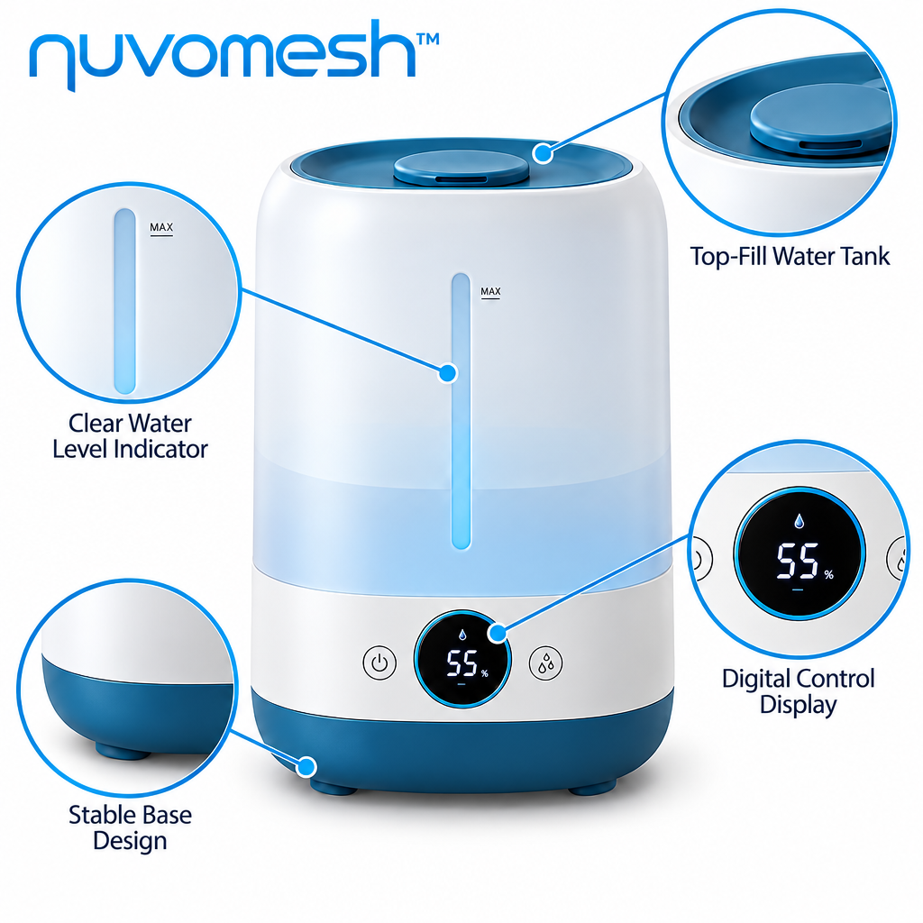 nuvomesh™ Top-Fill Digital Humidifier with Adjustable Mist Settings
